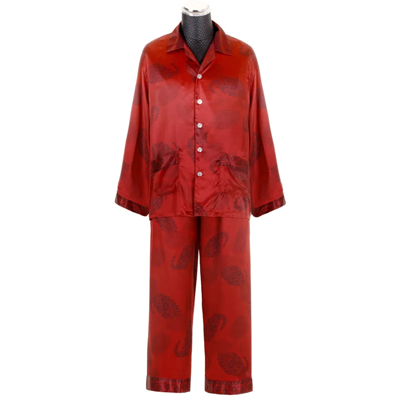 Men's Pajama Set Mens Sleepwear Red Satin Silk Pajamas for Couples Nightwear Pjs Dropshipping
