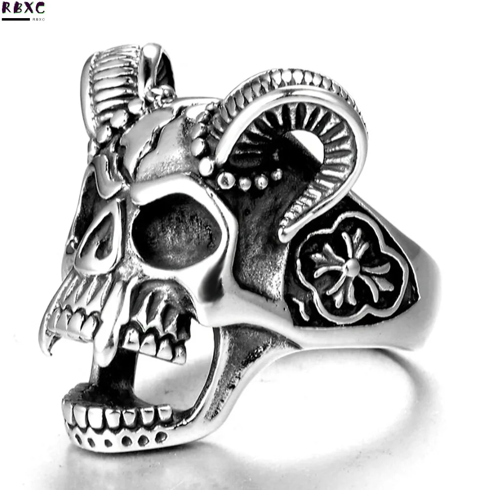 

Rbxc Fashion Domineering Titanium Steel Ring Men's Sheep Head Ring Skull Personality Punk Animal Jewelry