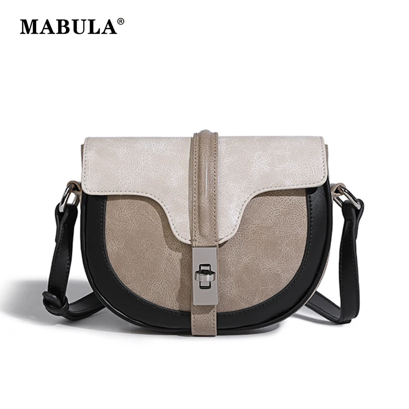 

MABULA Retro Vegant Leather Female Cross Body Saddle Phone Purse Flap Circle Shape Sling Shoulder Bag Small Women Clutch Handbag