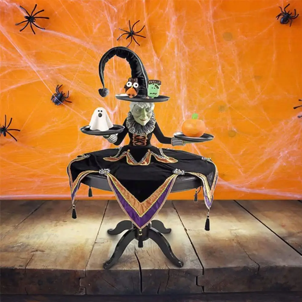 

Halloween Witch Tabletop Server with Harlequin Tablecloth Witch Decoration Stand Home Display Cupcake Halloween M2L7