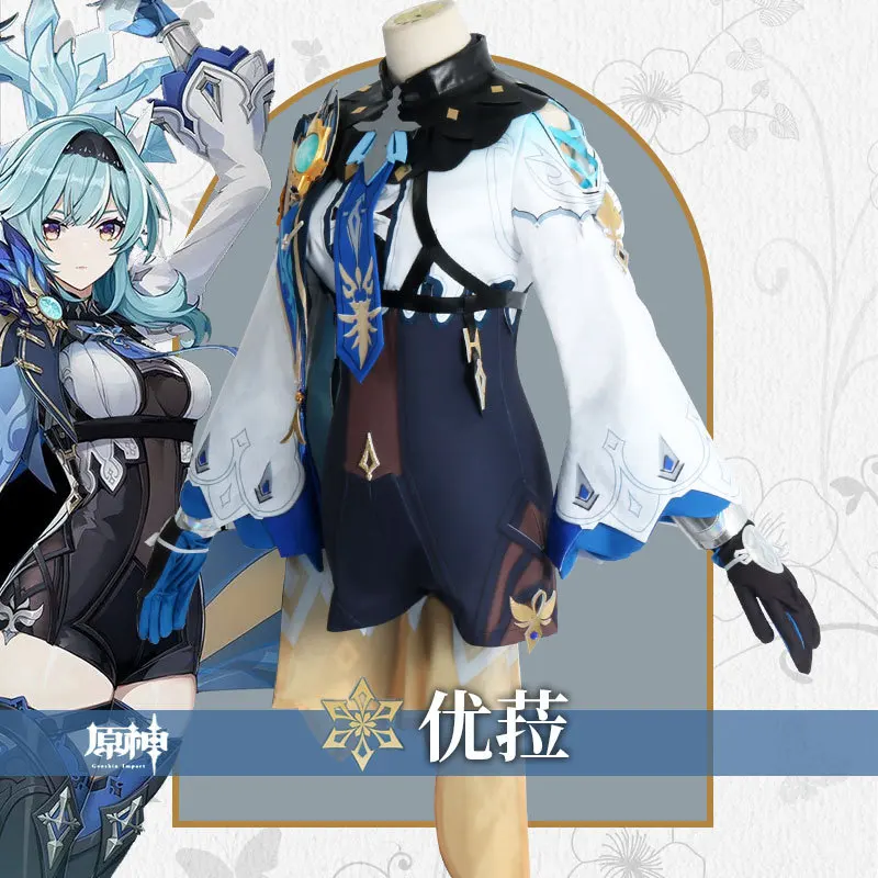 Костюм косплея Genshin Eula Jumpsuit Bodysuit Full Set Impact Wig для вечеринки Comic Con.