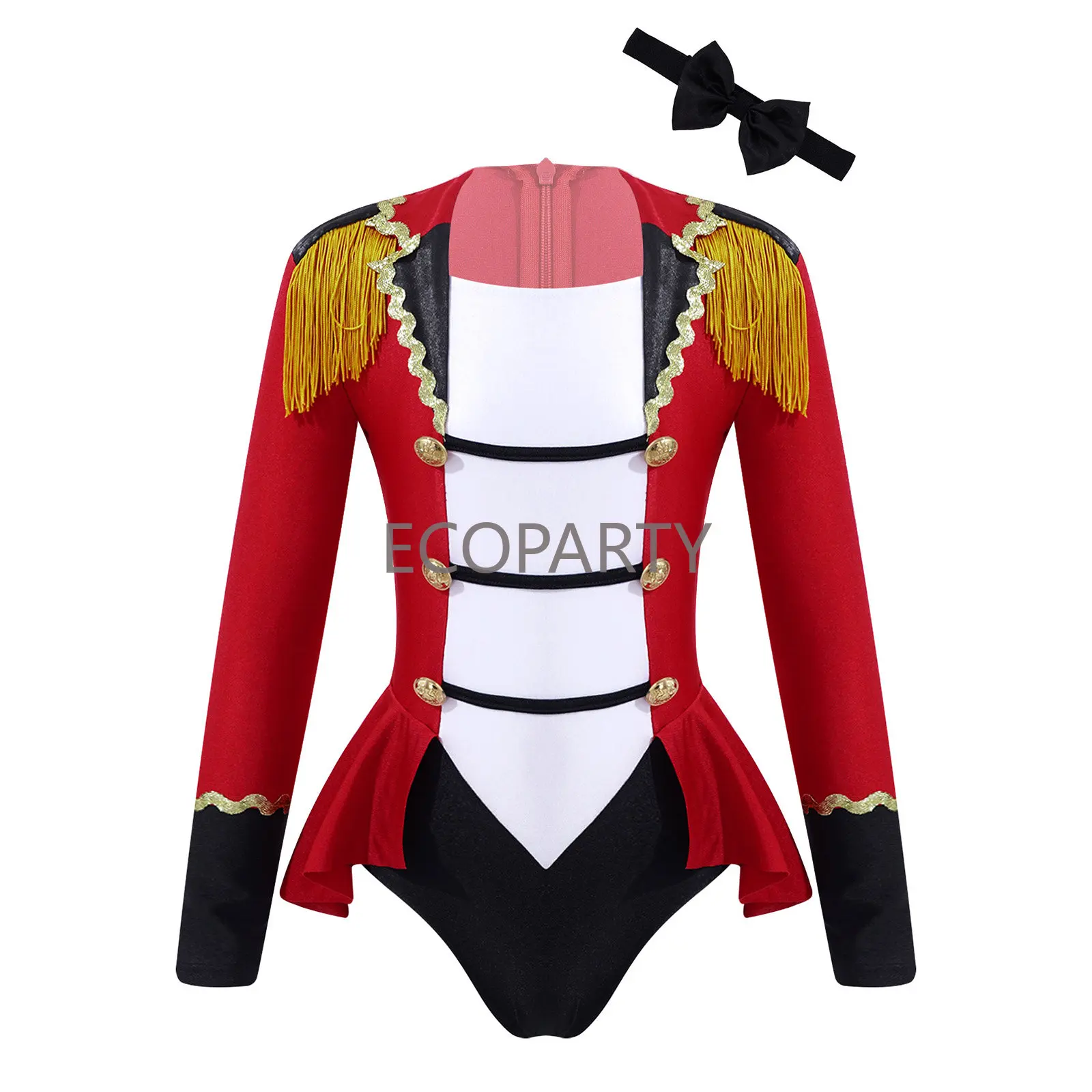 

4-16 Years Kids Girls Circus Cosplay Costumes Long Sleeves Bodysuit Leotard Tassel Buttons Adorned Carnival Party Jumpsuit