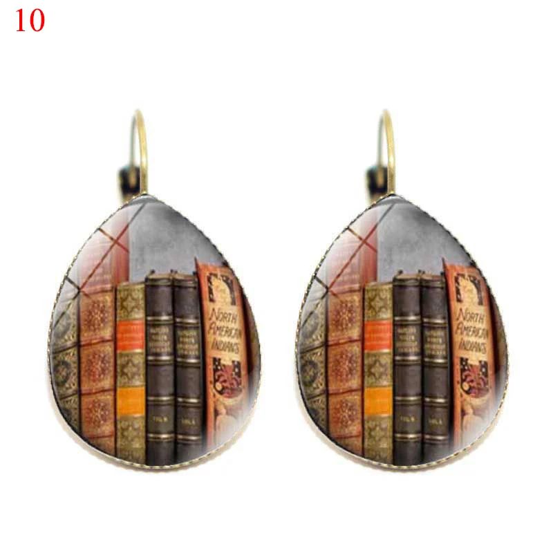

Fun Earrings Vintage Library Books Bookshelf Creative Print Glass Cabochon Long Earrings for Women Girl Books Nerd Brincos