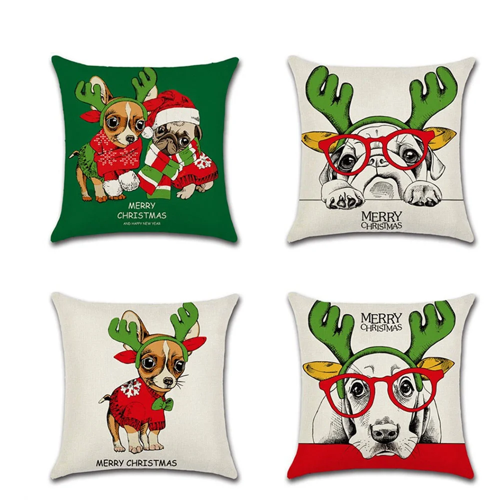 

Christmas Theme Linen Cushion Cover Throw Pillowcase Decorative Cute Dog Pattern Pillow Case 45x45cm Funda Cojin Cojines