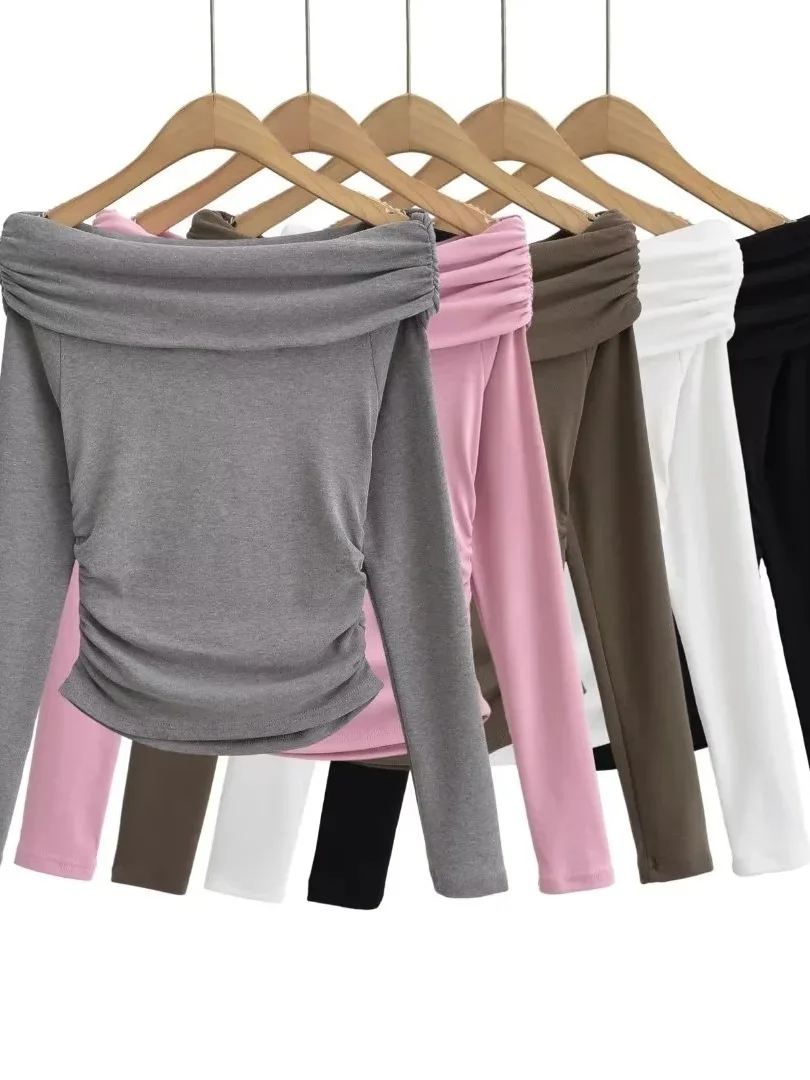 Осень/зима новинка 2024 пуловер с открытыми плечами и длинными рукавами женский