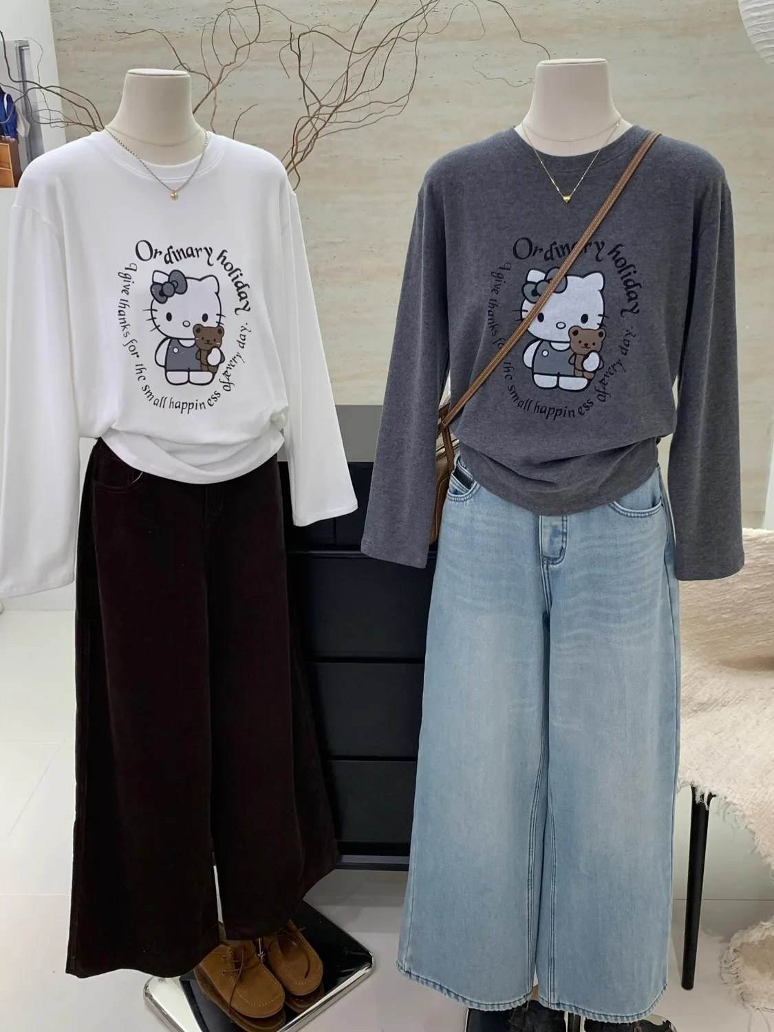 Женская свободная футболка с длинными рукавами и круглым вырезом размера плюс в