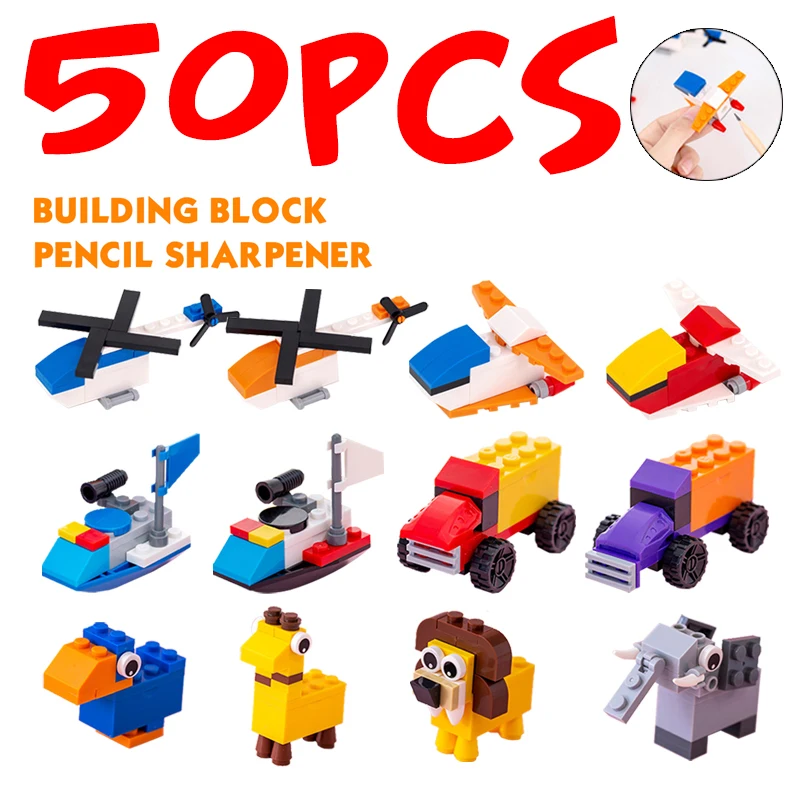 50pcs Kawaii Cartoon Block Pencil Sharpener Set Office School Supplies Student Creative Blocks Manual Knife Sharpener Stationery