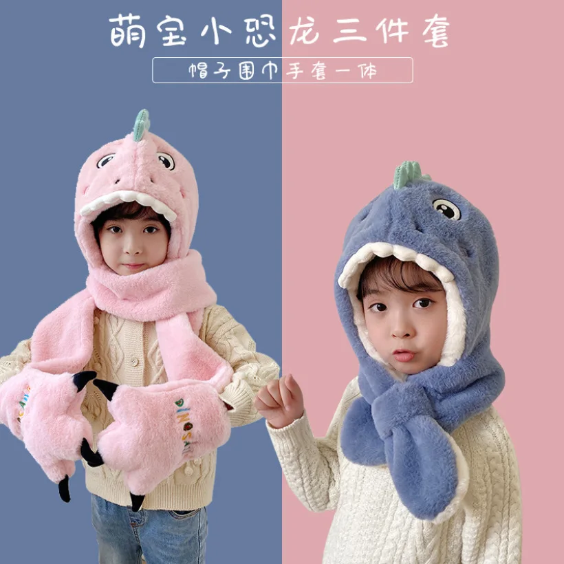 

Children's Winter Hat Scarf Ear Protection Boys Girls Baby Cute Dinosaur Plush Thickened
