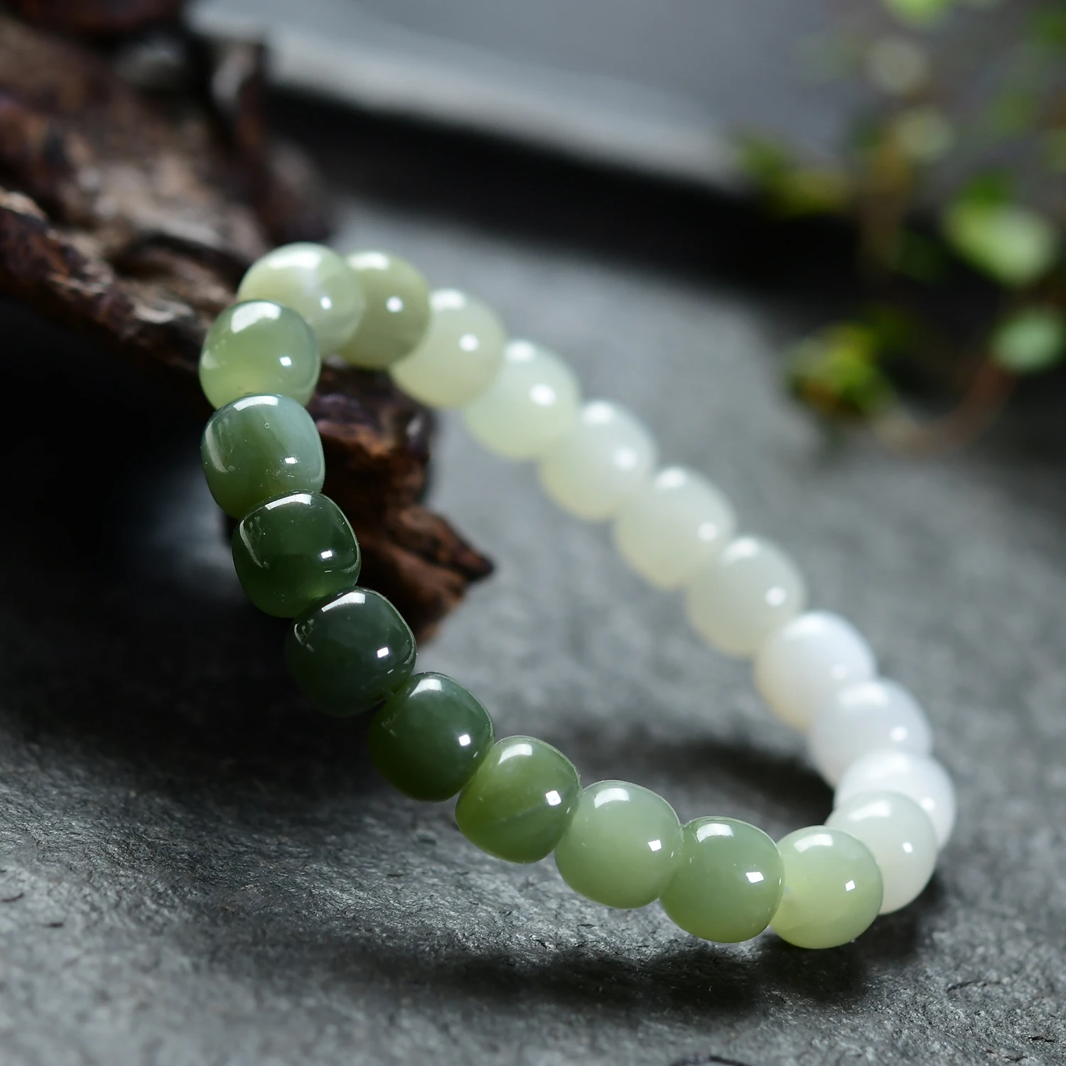 Натуральный нефрит Hetian Ice Clear Water Gradient Один кольцо Старый браслет из бисера