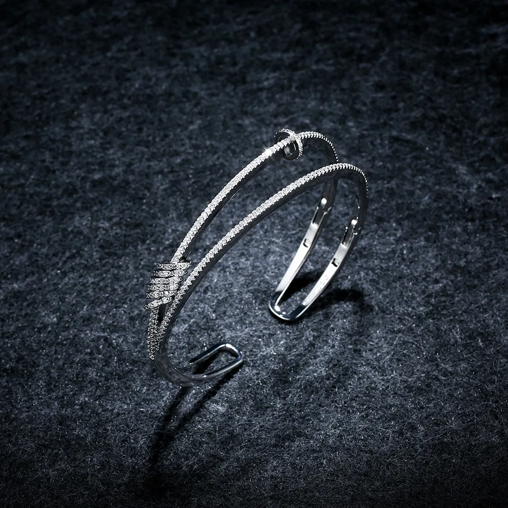

APM STYLE High Quality 925 Sterling Silver Double Timing Opening Bracelet Temperament Set With Diamond Bracelet Gift