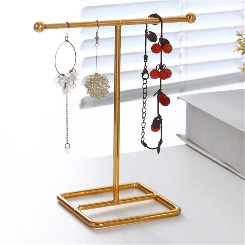 T-Bar Creative Wrought Iron Jewelry Rack Ring Earrings Necklace Hanger Storage Rack Jewelry Prop Display Stand Earring Organizer