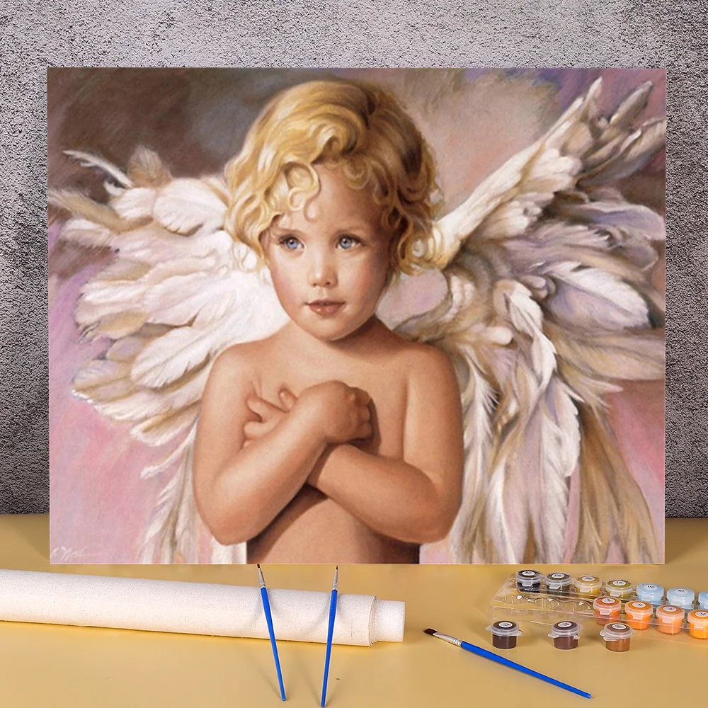 

Diy Paint With Numbers Kids Oil Painting Angel Baby Picture for Drawing Wall Art Crafts Home Decoration Pintura Handiwork