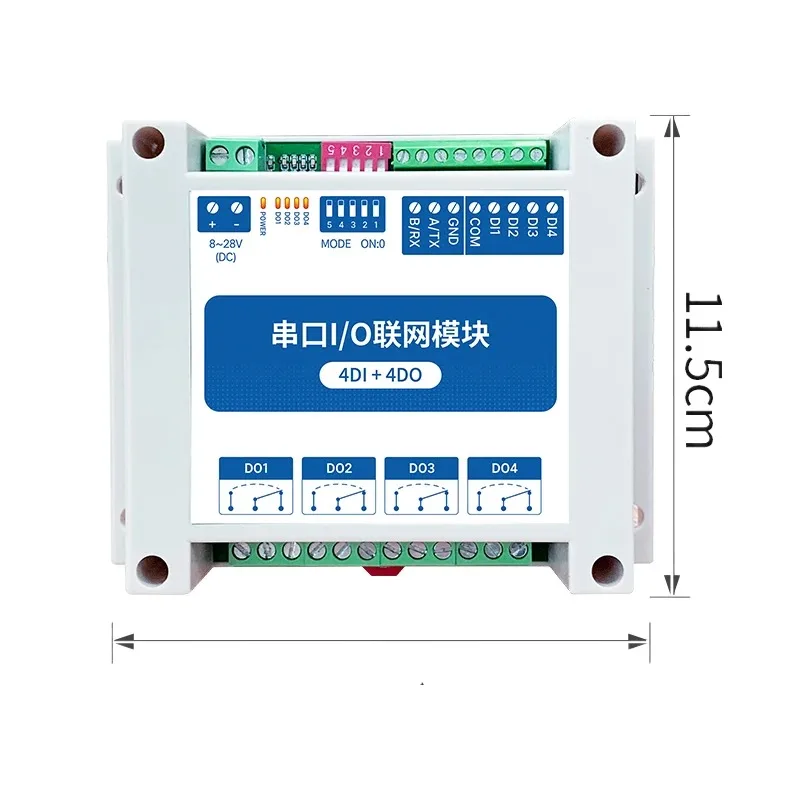 

ModBus RTU Serial IO Module RS232 Interface 4DI+4DO 4 Digital Outputs Rail Installation 8~28VDC CDEBYTE MA02-AXCX4040