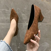 womens high heels fashion single shoes 2022 autumn retro pointed toe thick heel party shoes black brown zapatillas mujer