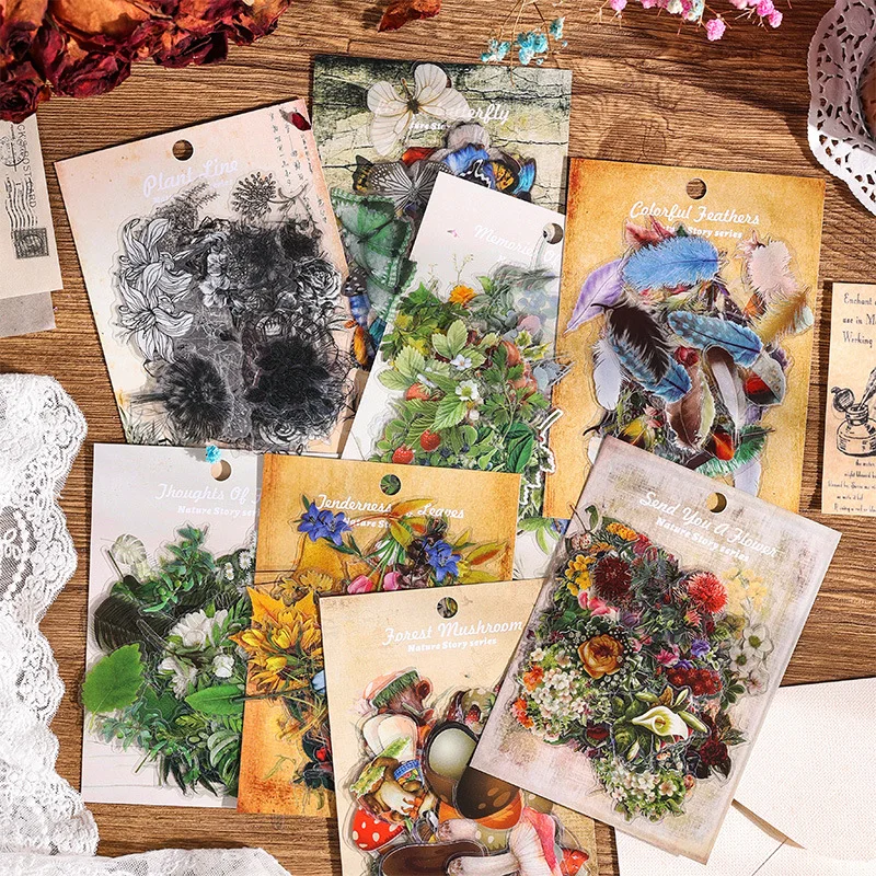 

Card Lover 60 Pcs [Natural Story Series] Vintage Journal Stickers Waterproof Paper Sticker Scrapbooking Material Scrapbook Kit