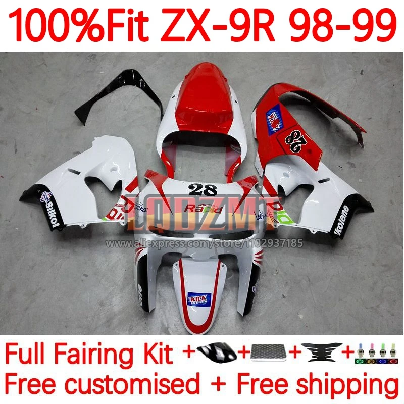 

Инжекционная рамка для KAWASAKI NINJA ZX9 ZX 9R 9 R 900 CC 900CC ZX900 ZX9R 1998 1999 ZX-9R 98 99 OEM обтекатель 65No.7 белый красный