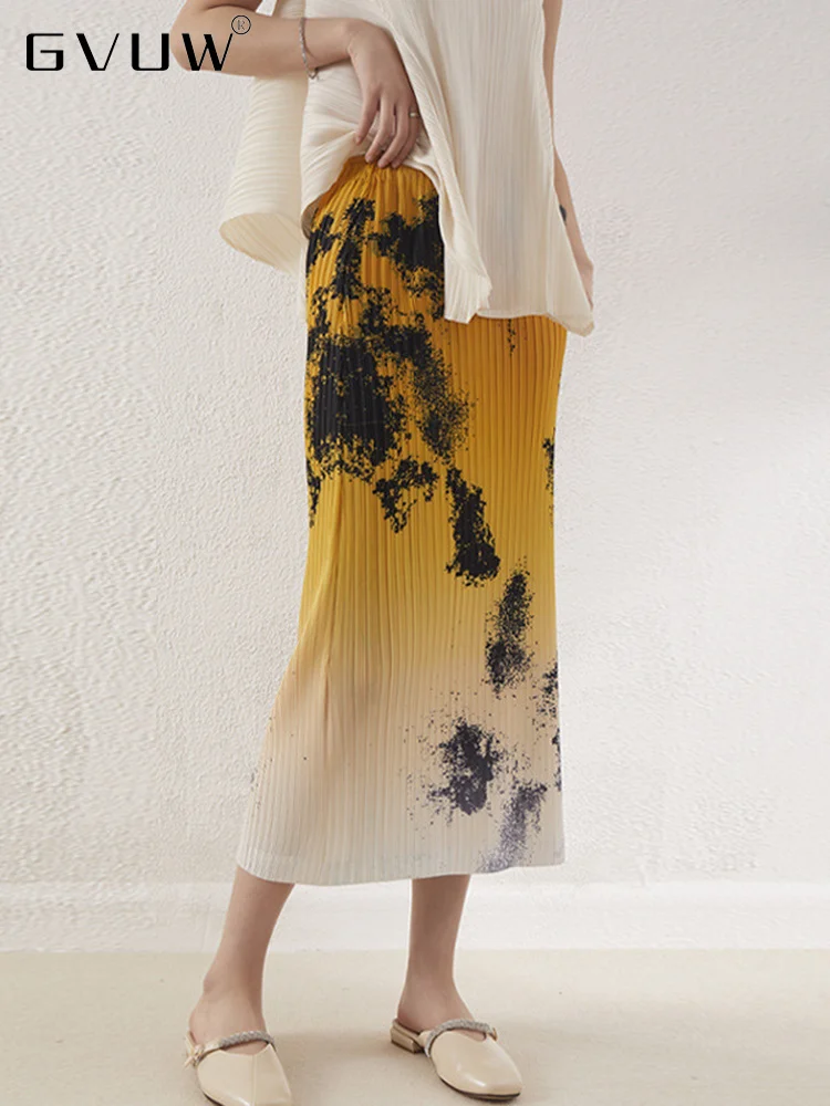 

Длинная юбка с разрезом GVUW, винтажная плиссированная юбка с высокой талией и эластичным поясом, весна 2023