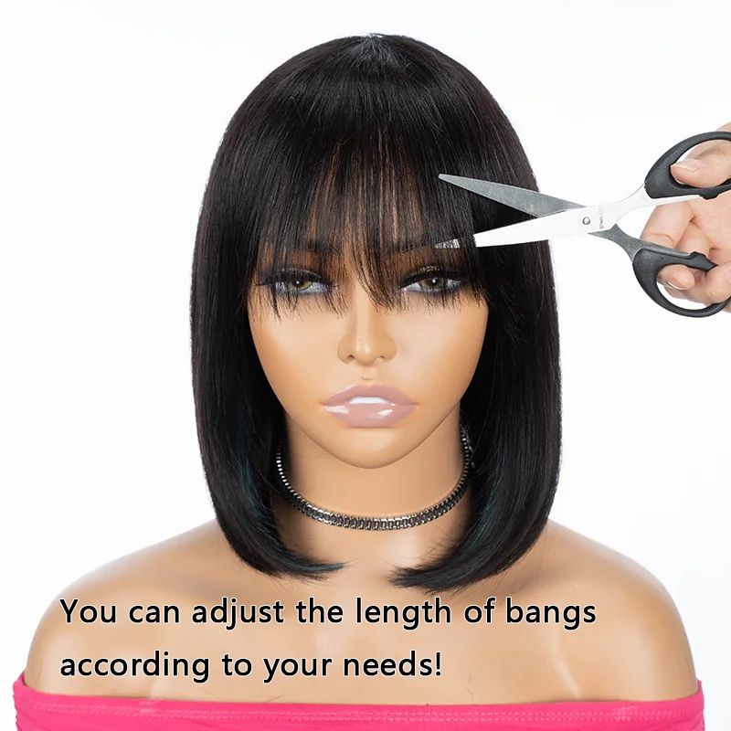 Темно-зеленый прямой парик Gighlight с челкой из безклеевых человеческих волос для