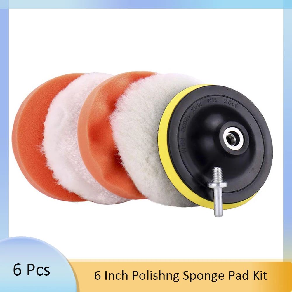 

6 Pcs Polishing Pads Sponge and Woolen Polishing Waxing Buffing Pads Kits 6 inch for Car Sanding Auto Polisher Buffer Set