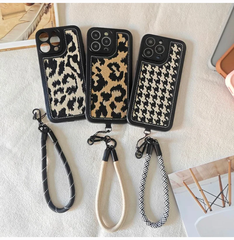 Фото Fashion Leopard Print Lanyard Series,All Inclusive Anti Drop,Lens Protection Phone Case For IPhone16,15,14 Plus,13,12,11 Pro Max №1