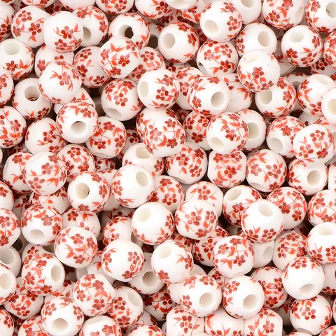 0,6 см/0,8 см/1 см 20 шт., рандомные цвета, искусственные большие отверстия, цветочные узоры ручной работы, Переводные круглые керамические бусины, сделай сам