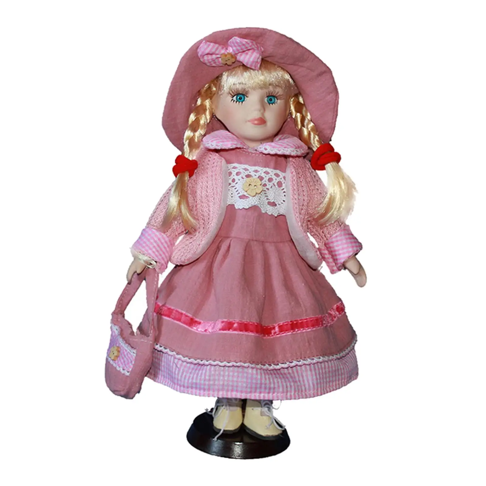 

2pcs 30cm Porcelain Doll Vintage Girl People Figure with Dress Desktop