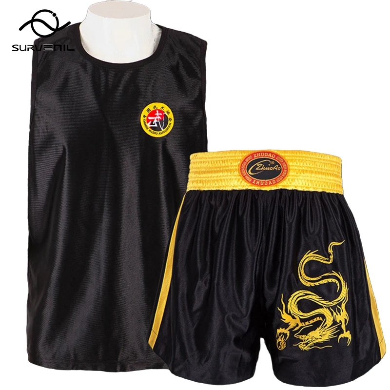 Фото Шорты Muay Thai, боксерские шорты с драконом, комплект рубашек для мужчин и женщин, боевые искусства, MMA, Sanda, Wushu, униформа для взрослых №1