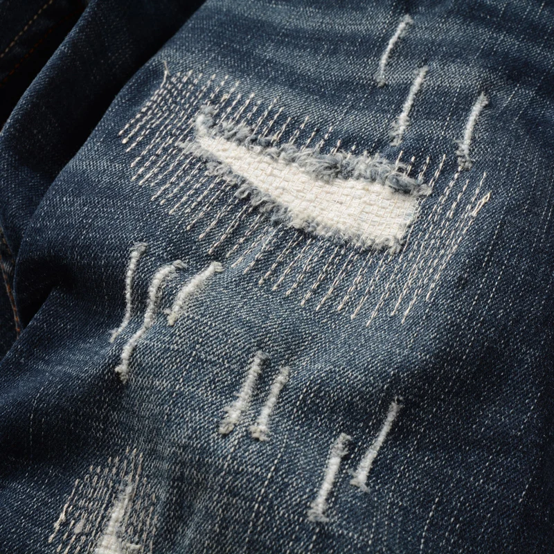 Newly Designer Fashion Men Jeans High Quality Retro Black Blue Elastic Slim Fit Hole Ripped Jeans Men Vintage Denim Pants Hombre