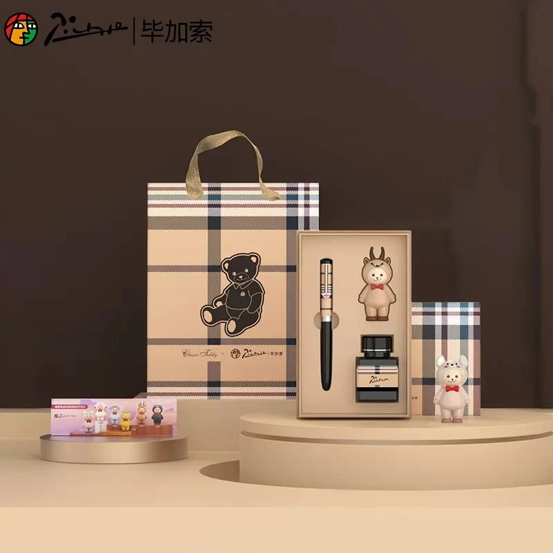 

Pimio PS921 Classic Teddy Bear EF Nib Fountain Pen Set Gift Box Doll Supplies School Office Stationery 40ml Black Ink
