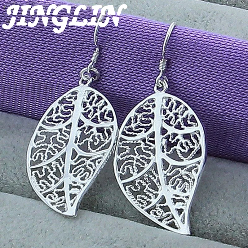 

JINGLIN 925 Sterling Silver Leaves Drop Earrings For Woman Wedding Engagement Fashion Party Charm Jewelry