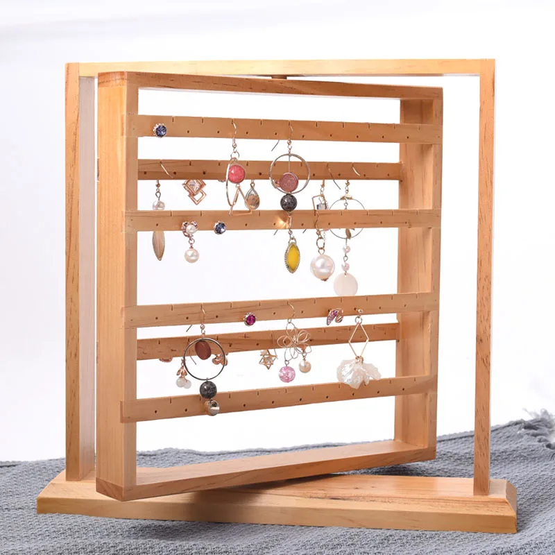 

Earring Display Rack Shelf Earring Stud Holder Jewelry Showcase Earring Showing Props with Wood and Velvet