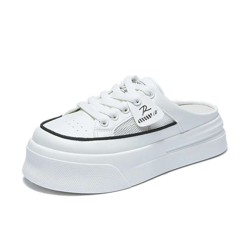 Fashion White Shoes Female 2023 New Style lat-soled Wild Flat-bottomed Summer Thin Section Baotou Half Slippers