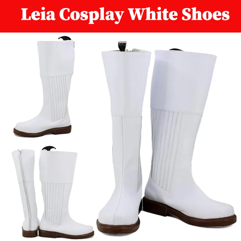Женские длинные ботинки для косплея Leia белые с изображением кино космоса боевых