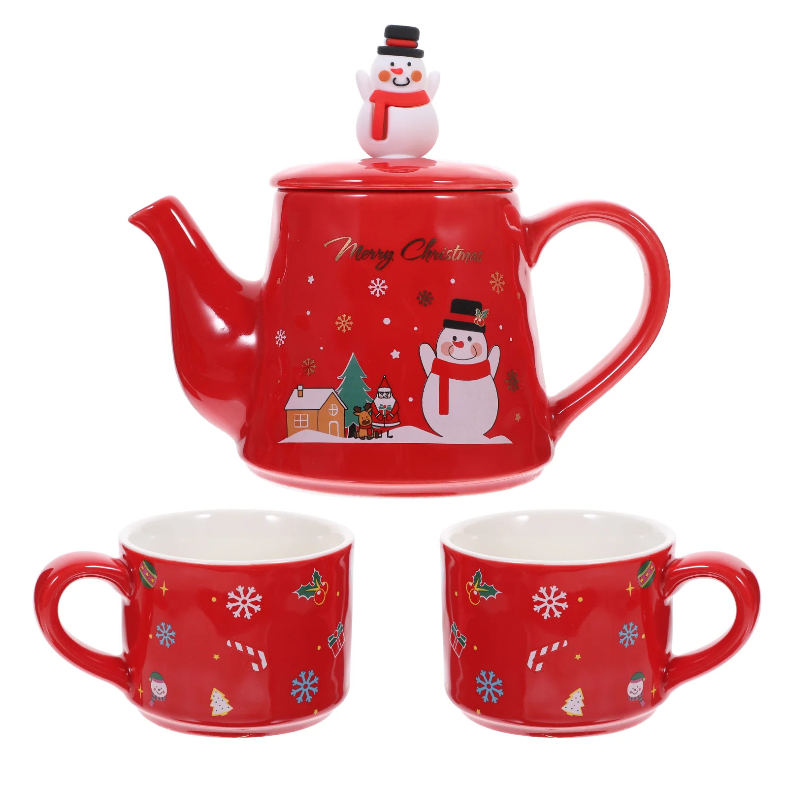 

Snowman Water Bottle Home Tea Pot Christmas Ceramic Cup Teaware Office Themed Retro Teapot Kettle