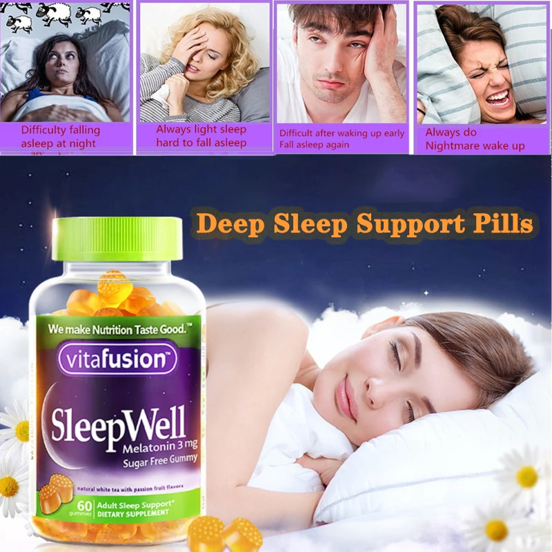 

American Vitafusion Sleepwell Sweets Melatonin 3mg Sugar Free 60Capsule Calm Nerves Adult Deep Sleep Support Pills Gummies