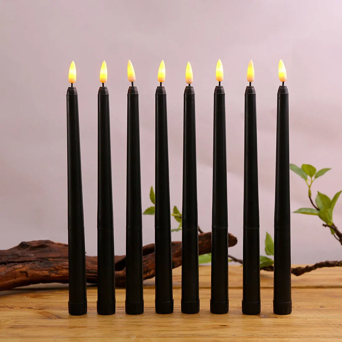 

12 Black Battery Flameless Christmas Taper Candles,Yellow/Warm White Fake Electronic Battery Powered LED Candlessticks