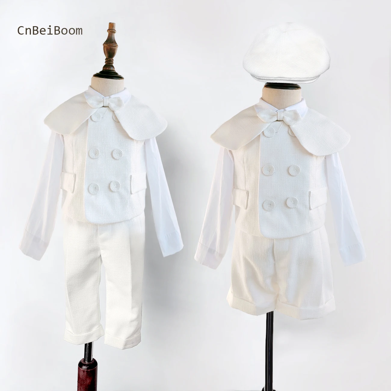 Boutique Suit Baby Boy Baptism Outfit Christening White Vest Set Gentleman Kids 1-4 Yrs Birthday Wedding Party Clothing Set