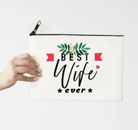 best wife ever flower bride wedding gift canvas cosmetic bags fashion makeup bag organizer purses toiletry pouch letter