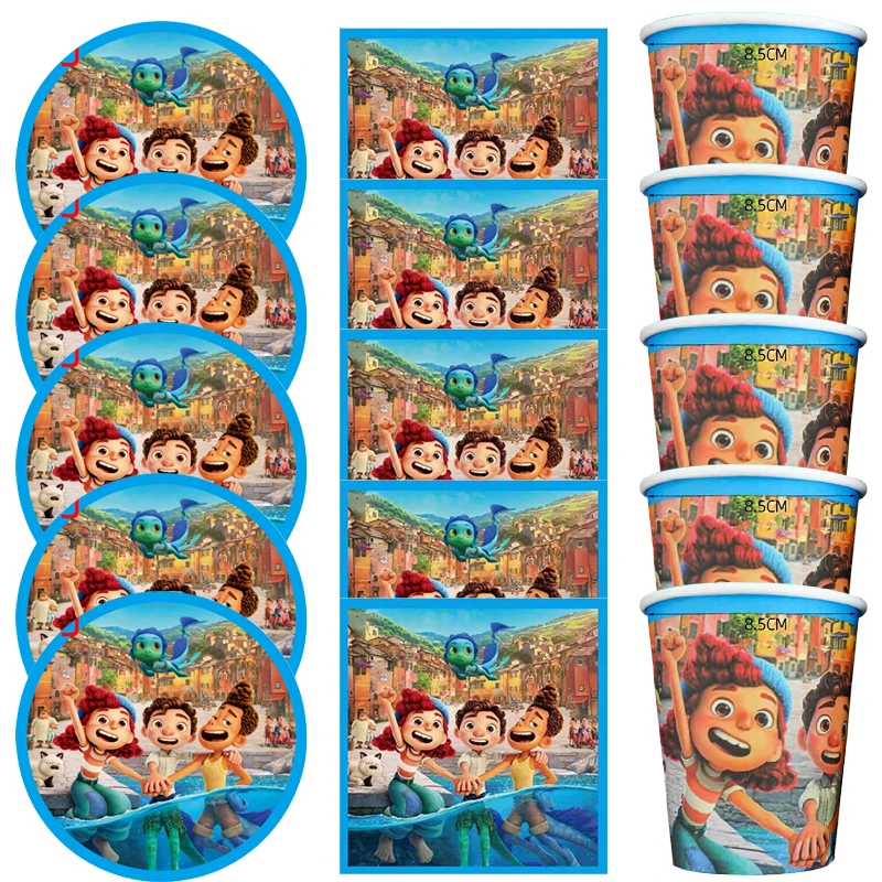 

60pcs/lot Luca Theme Tableware Set Happy Birthday Party Plates Cups Dishes Decoration Baby Shower Napkins Towels
