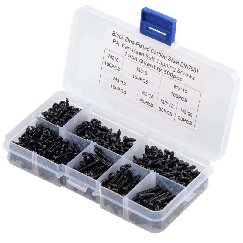 Винты самонарезающие черные из углеродистой стали 500 шт. | Строительство и ремонт