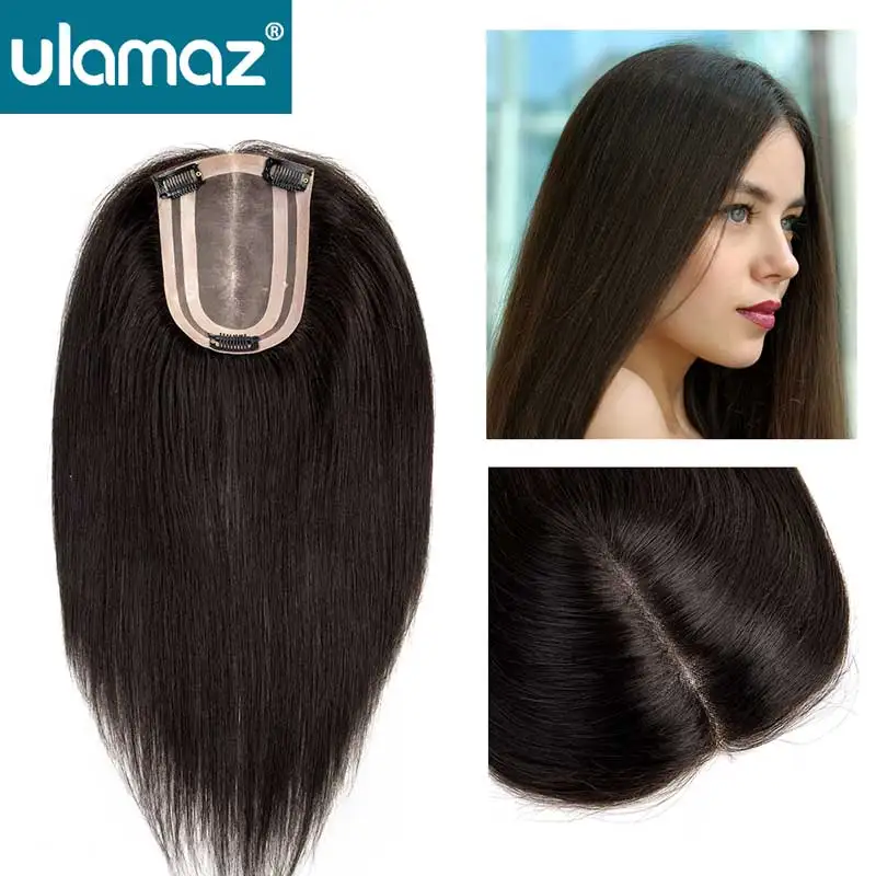Фото Накладка для волос Mono Hair Topper из натуральных человеческих волос, 3 заколки, прямые, дышащие, для женщин №1