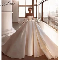 luxury wedding dresses 2022 new white satin strapless bridal gowns glitter pearls back bow church royal tail vestidos de novia