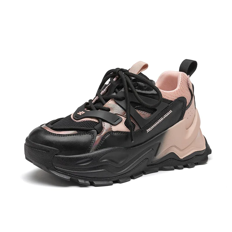 

Women 2022 New Autumn Pink Sneakers Thick Sole Increased Gradient Genuine Leather Pumps Designer Sneakers for Women Shoes