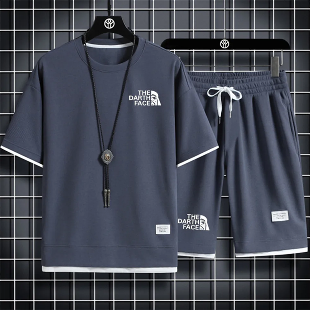 Men's Sports Suit Fashionable Short-sleeved Sports Suit Summer Men's Two-piece Polyester Fabric Casual Loose T-shirt and Shorts