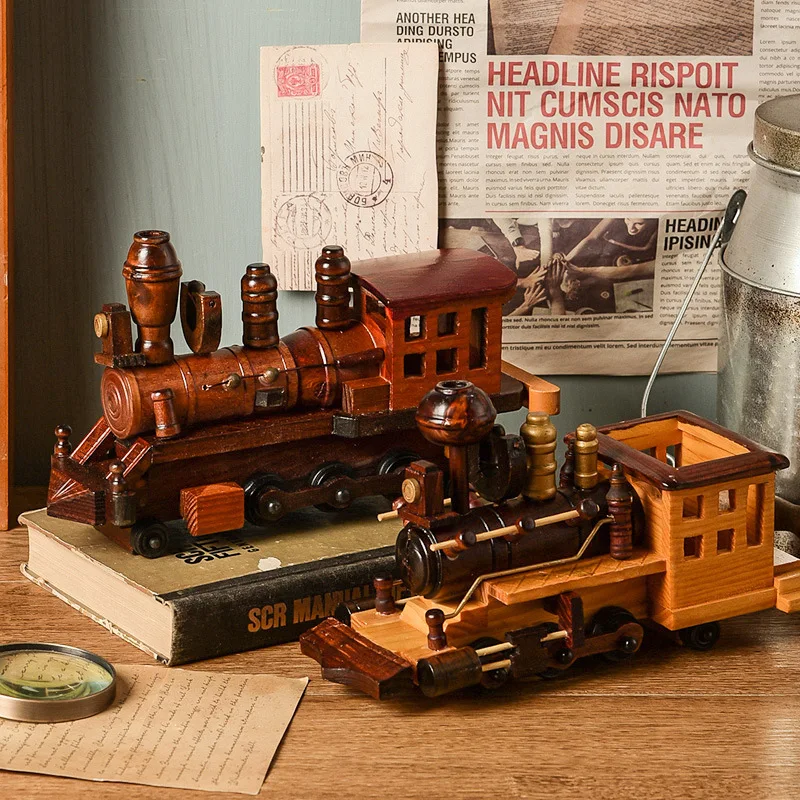 

Европейские ретро деревянные украшения для поезда, модель поезда, декоративные украшения, креативные домашние украшения, деревянные поделки