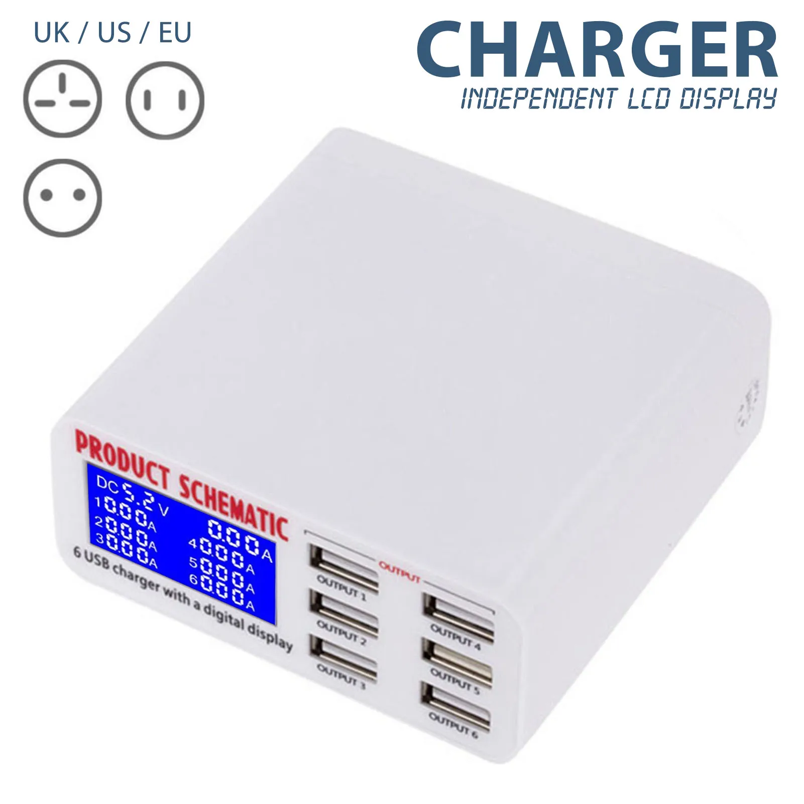 

Cell Phone Charger 6 Ocutput 6A Digital Universal Automatic Identification Charging Stations for Multiple Devices H-best