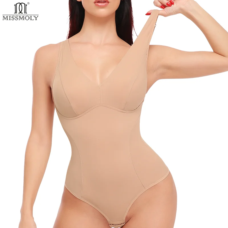 Women Thong Bodyshaper Bodysuit Padded Push Up Chest Shaper MISS MOLY Seamless Waist Trainer Fajas Sexy Abdomen Slimming Corsets