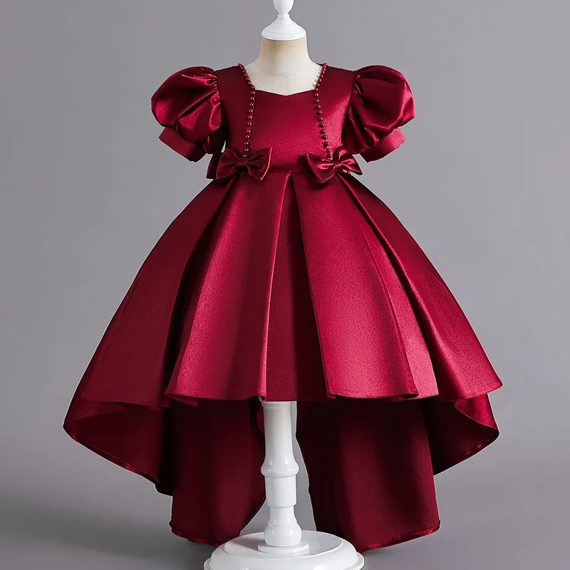

Детское роскошное женское платье, официальное атласное платье со шлейфом и цветочным принтом для девочек, Вечернее бальное платье с бантом, блестящее платье