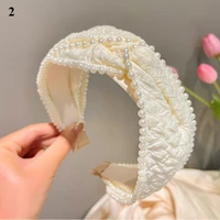 white pearl bow headband elegant cross wide hair hoop big bowknot head hoop hairbands korean women hair accessories retro diy