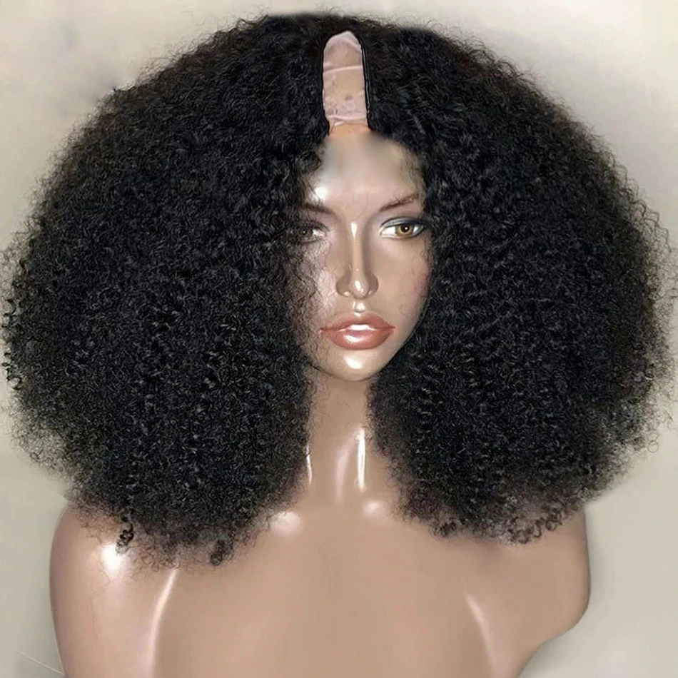 Black Short Bob U Part Wig European Remy Human Hair Afro Kinky Curly Wig Glueless Jewish Natural Color Soft Wig For Black Women